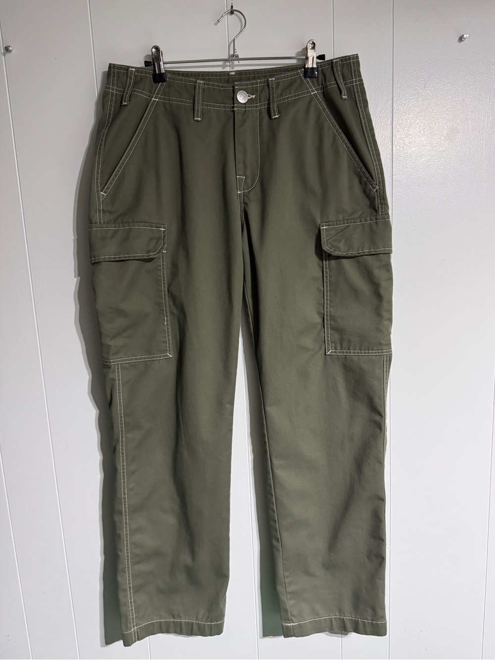True Religion Olive Green Cargo Pants 30 Cotton Twill Regular Fit Button Zip